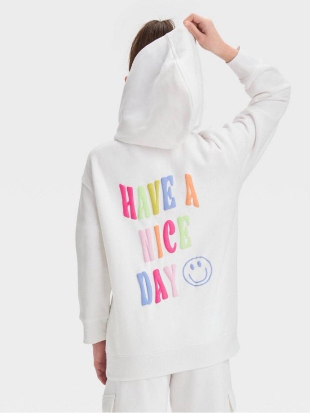 Girls' Oversized Fleece Graphic Pullover Sweatshirt - art class White L
